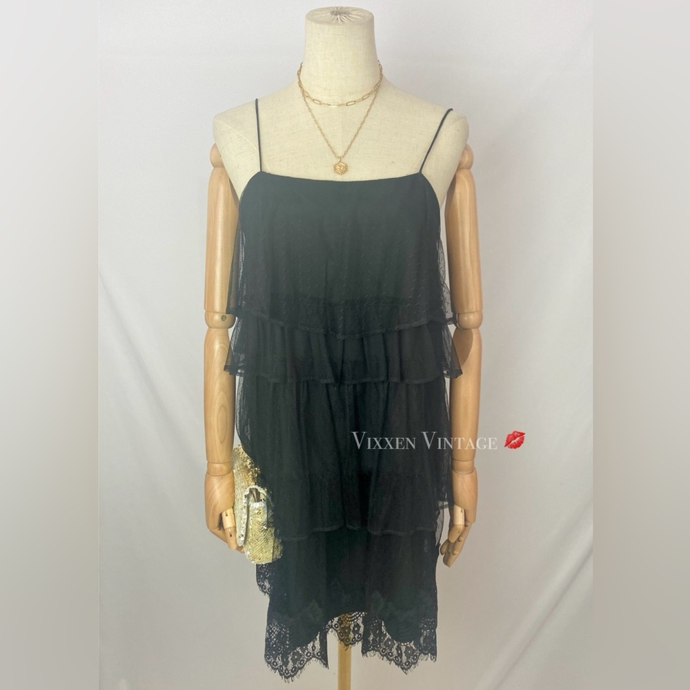 THE TRAFALUC COLLECTION TIERED LACE PARTY COCKTAIL DRESS IN BLACK - Picture 2 of 5